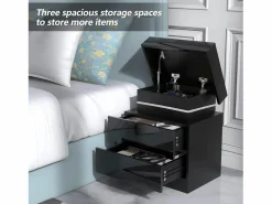 Mesa de noche de alto brillo con luces LED, gabinete de desacción 2 cajones muebles de dormitorio de mesa nocturna - 45x35x52cm -^DripeX Sale