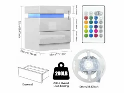 Mesa de noche de alto brillo con luces LED, outro de ahogamiento 2 cajones muebles de dormitorio de mesa nocturna - 45x35x52cm -^DripeX Clearance