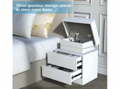Mesa de noche de alto brillo con luces LED, outro de ahogamiento 2 cajones muebles de dormitorio de mesa nocturna - 45x35x52cm -^DripeX Clearance