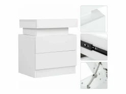 Mesa de noche de alto brillo con luces LED, outro de ahogamiento 2 cajones muebles de dormitorio de mesa nocturna - 45x35x52cm -^DripeX Clearance