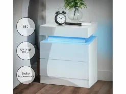 Mesa de noche de alto brillo con luces LED, outro de ahogamiento 2 cajones muebles de dormitorio de mesa nocturna - 45x35x52cm -^DripeX Clearance