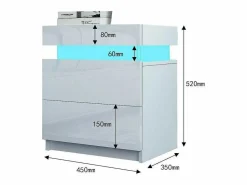 Mesa de noche de alto brillo con luces LED, outro de ahogamiento 2 cajones muebles de dormitorio de mesa nocturna - 45x35x52cm -^DripeX Clearance