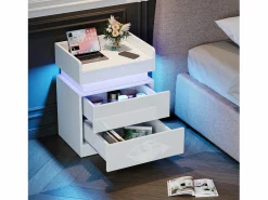Mesa de noche de mesa nocturna LED con 2 cajones de almacenamiento LED multicolores, espacio de almacenamiento en el nivel superior, 45x33.5x58 cm,^DripeX