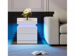 Mesa de noche de mesa nocturna LED con 2 cajones de almacenamiento LED multicolores, espacio de almacenamiento en el nivel superior, 45x33.5x58 cm,^DripeX