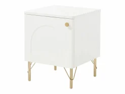 Vente-unique Mesa de noche lado derecho con 1 puerta en y dorado - ALOBARA Blanco Hot