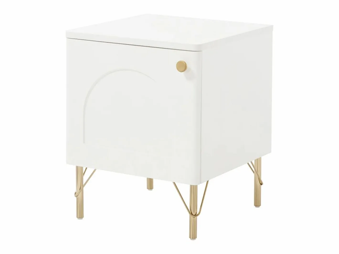 Vente-unique Mesa de noche lado derecho con 1 puerta en y dorado - ALOBARA Blanco Hot