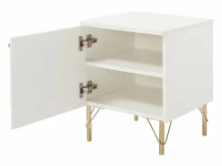 Vente-unique Mesa de noche lado derecho con 1 puerta en y dorado - ALOBARA Blanco Hot