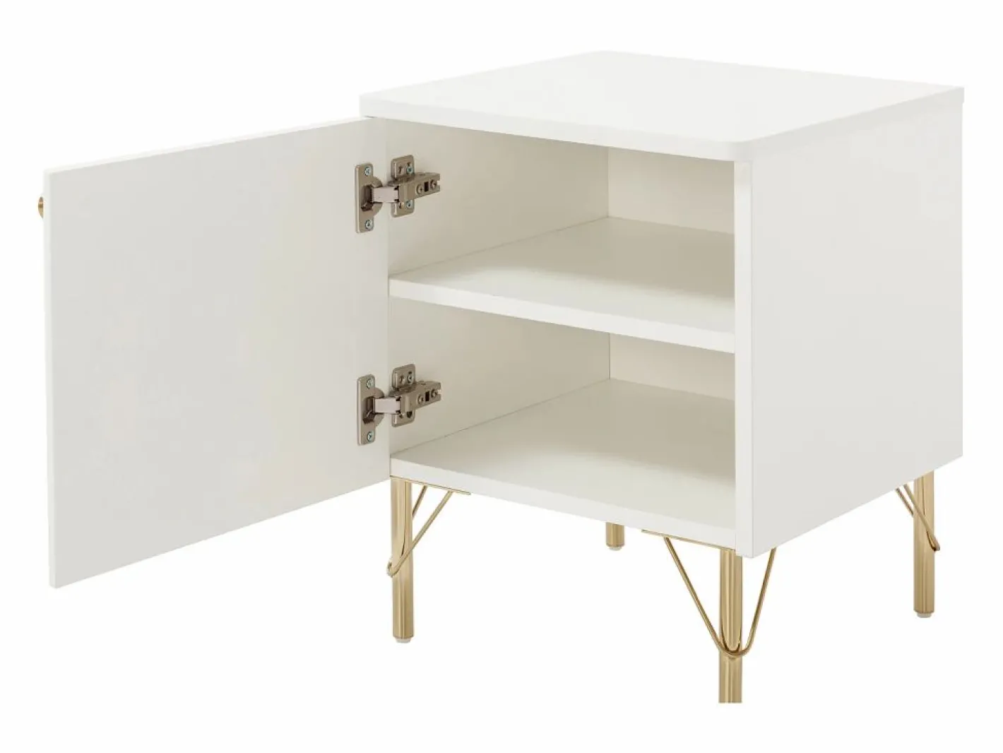 Vente-unique Mesa de noche lado derecho con 1 puerta en y dorado - ALOBARA Blanco Hot