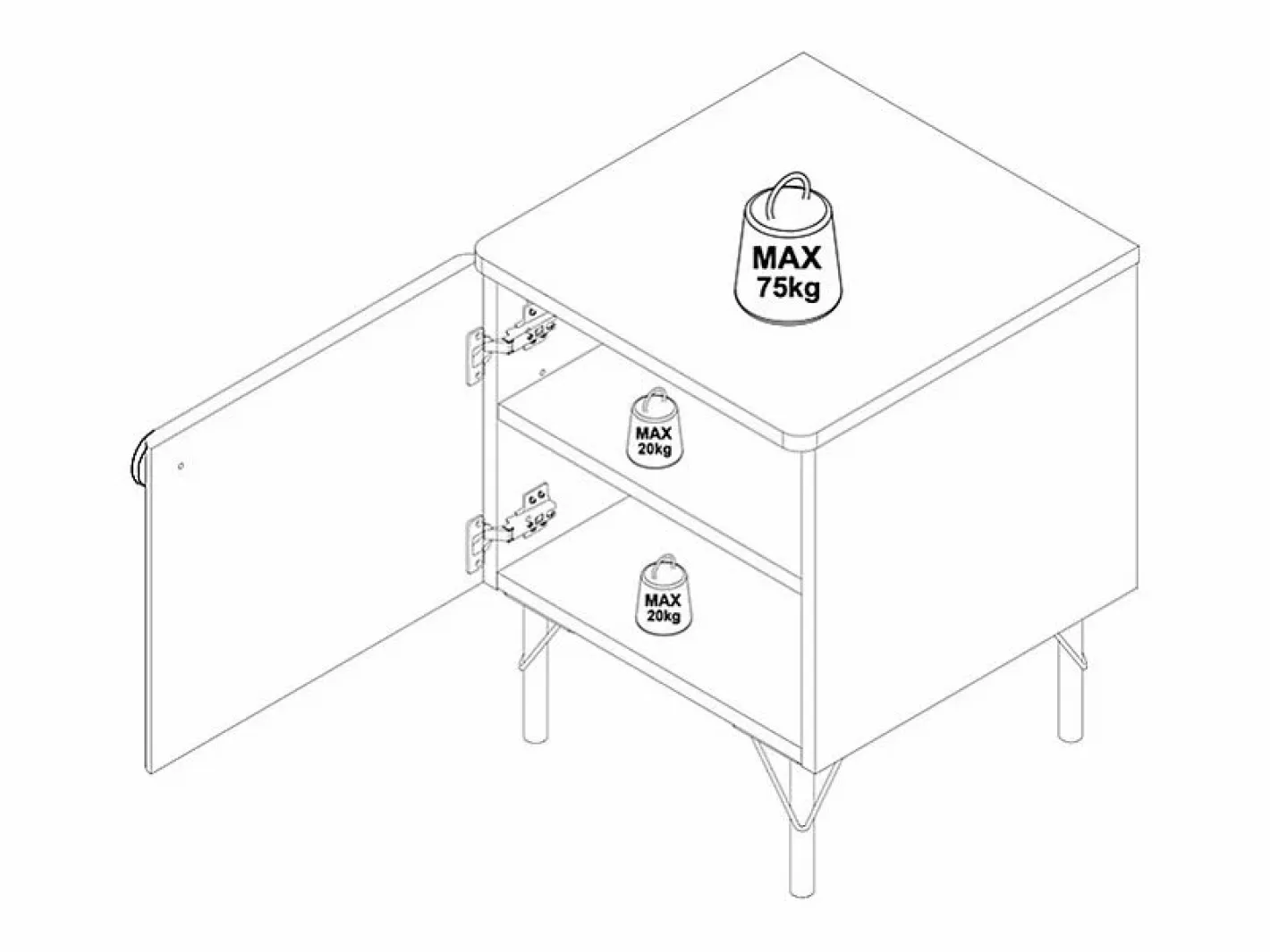 Vente-unique Mesa de noche lado derecho con 1 puerta en y dorado - ALOBARA Blanco Hot