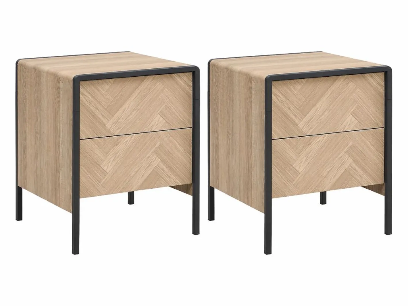 Mesa de noche lote de 2 con 2 cajones de MDF color natural y negro - TUMACO^Vente-unique Discount