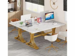 Tribesigns Mesa de oficina de ordenador, 160 x 80 x 75 cm Mesa de oficina moderna, mesa de trabajo de PC, mesa de comedor Blanco Discount