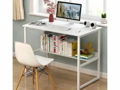 Mesa de ordenador blanca para jovenes con estante moderna 100 cm^ Online