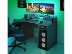 Mesa de Ordenador, estación e-Gaming con Acabado en Antracita - Dim: 136 x 67 x 73-88 cm Gris Outlet