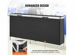 Escritorio Tradicional|Mesa de Pódium SucceBuy para Salón Profesional, 197,5 x 38,5 cm, Mostrador de Exposición Plegable con Soporte de Almacenamiento y Bolsa de Transporte