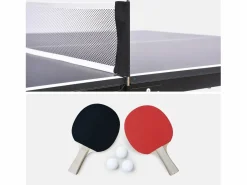 Sweeek Mesa de ping pong plegable para exterior con 2 raquetas y 3 pelotas, Negro