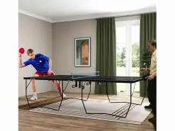 Mesa de ping pong plegable para exterior con red, ruedas, 2 raquetas y 3 pelotas, acero y MDF, color (274x152,5x76 cm) Negro Outlet