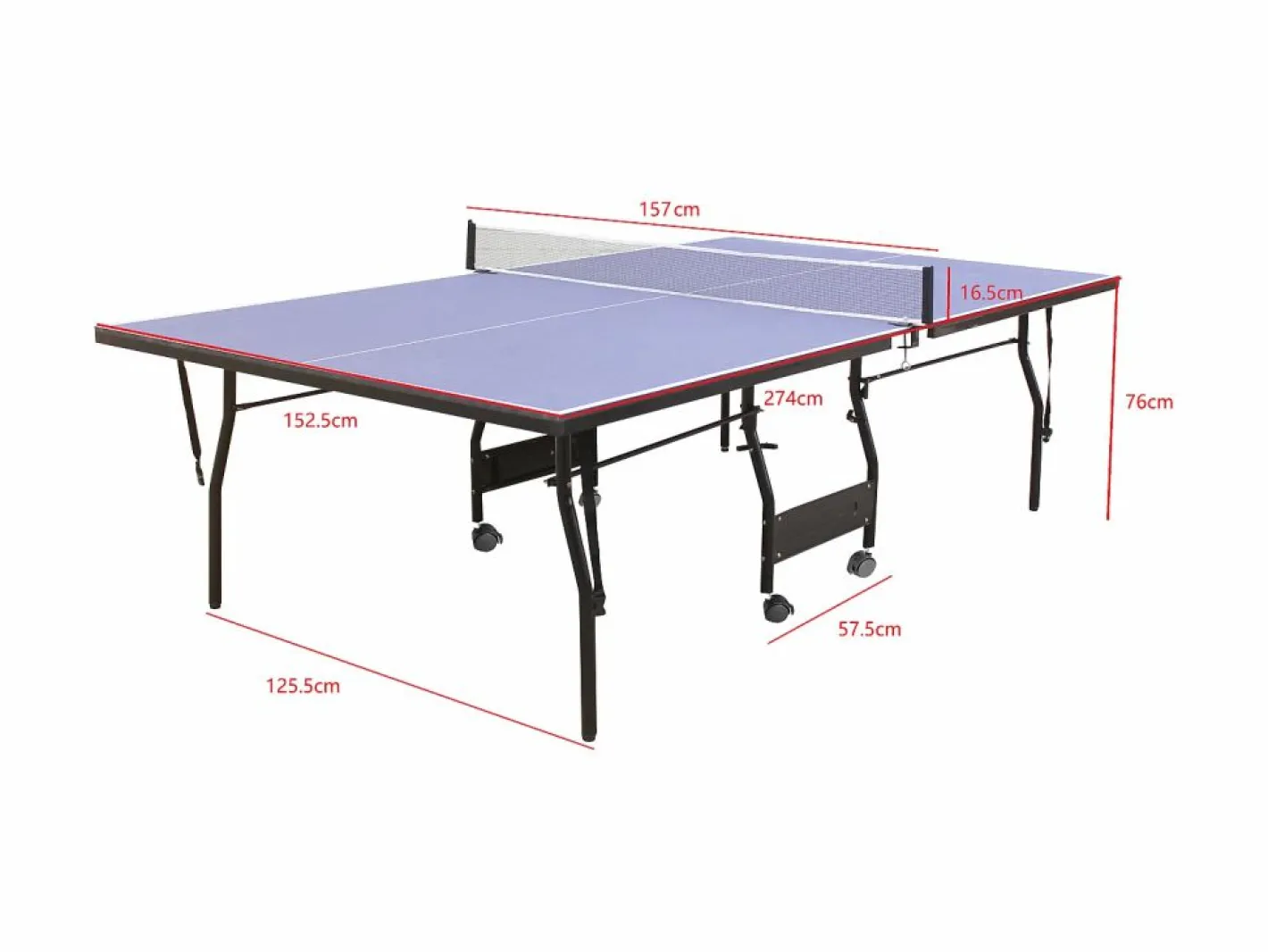Vente-unique Mesa de ping-pong plegable con ruedas para interior, Ancho 274 x Prof. 152.5 x Alt. 76 cm, GARRY Azul Best