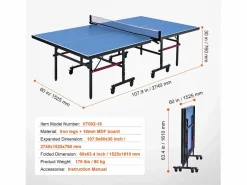 Mesa de Ping-Pong SucceBuy, Tenis de Mesa Profesional, MDF de Interior, Plegable con Red de Ajuste Rápido, Ruedas Bloqueables Azul New