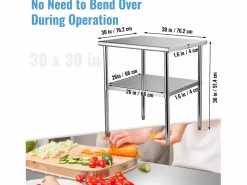 Mueble De Almacenaje|Mueble Camarera|Mesa de Trabajo de Acero Inoxidable SucceBuy, 61 x 61 x 85 cm, Mesa de Preparación de Alimentos Comercial con Ruedas