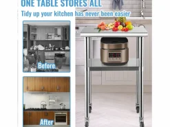 Mueble De Almacenaje|Mueble Camarera|Mesa de Trabajo de Acero Inoxidable SucceBuy, 61 x 61 x 85 cm, Mesa de Preparación de Alimentos Comercial con Ruedas