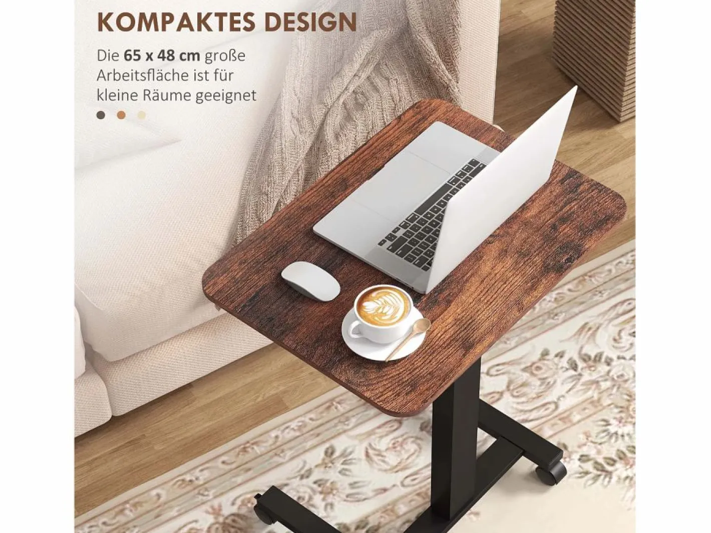 Mesa de trabajo regulable en altura, con 4 ruedas, 2 frenos, aglomerado, marrón rústico (65x48x108 cm) Marru00f3n Outlet