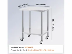 Mesa de Trabajo SucceBuy Mesa de Trabajo de Acero Inoxidable de 60.96 x 76.2 cm con 4 Ruedas Plateado Clearance