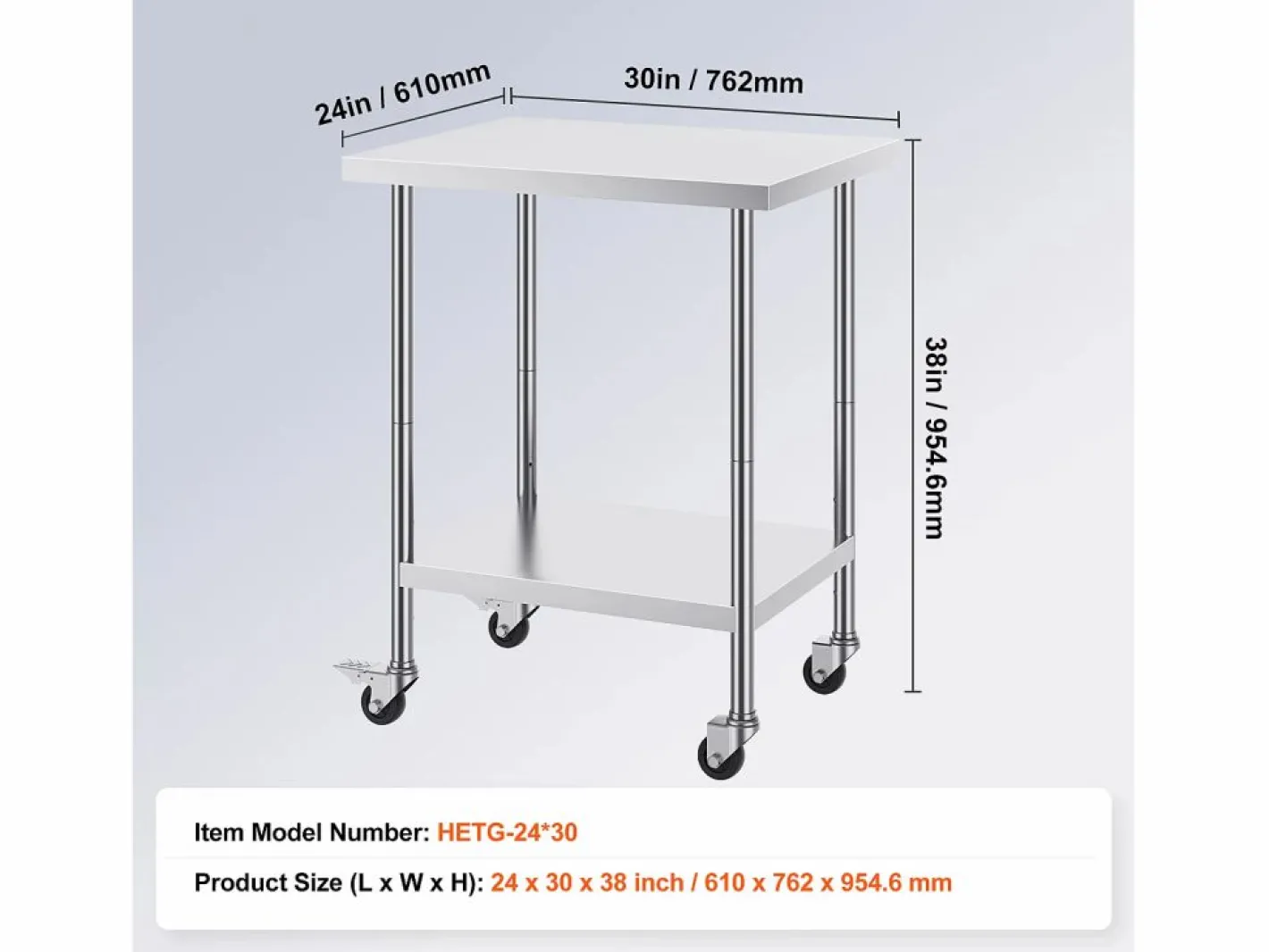 Mesa de Trabajo SucceBuy Mesa de Trabajo de Acero Inoxidable de 60.96 x 76.2 cm con 4 Ruedas Plateado Clearance