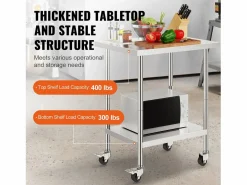 Mesa de Trabajo SucceBuy Mesa de Trabajo de Acero Inoxidable de 60.96 x 76.2 cm con 4 Ruedas Plateado Clearance