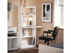 Sobuy Mesa De Ordenador|Mesa Escritorio de Trabajo, Plegable para Computadora con Estantes de Almacenamiento 64 x 58 x 145cm FWT92-H-W ES