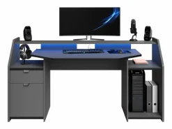 Mesa Gaming|Mesa Escritorio Gaming Grande con Cajón y Armario LED 98x180x67 cm