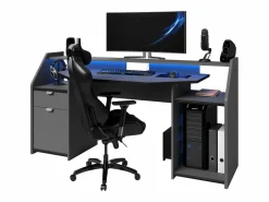 Mesa Gaming|Mesa Escritorio Gaming Grande con Cajón y Armario LED 98x180x67 cm