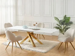 Vente-unique Mesa Extensible|Mesa De Comedor|Mesa extensible 6 a 10 cubiertos de MDF y metal - Efecto mármol y dorado - CATONAV