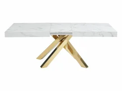 Vente-unique Mesa Extensible|Mesa De Comedor|Mesa extensible 6 a 10 cubiertos de MDF y metal - Efecto mármol y dorado - CATONAV