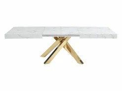 Vente-unique Mesa Extensible|Mesa De Comedor|Mesa extensible 6 a 10 cubiertos de MDF y metal - Efecto mármol y dorado - CATONAV