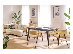 Miliboo Mesa Extensible|Mesa De Comedor|Mesa extensible con extensiones integradas rectangular de madera negra de roble L180-230 cm FIFTIES