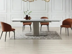 Mesa extensible de cerámica y metal -efecto mármol blanco - CARIOULA de MORABITO^Vente-unique Clearance