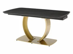 Maison Céphy Mesa extensible de comedor en cerámica y metal dorado - Efecto mármol negro - OLIFIA Negro / Dorado Best