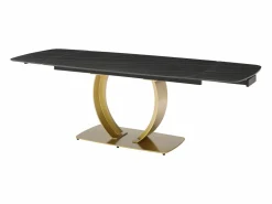 Maison Céphy Mesa extensible de comedor en cerámica y metal dorado - Efecto mármol negro - OLIFIA Negro / Dorado Best