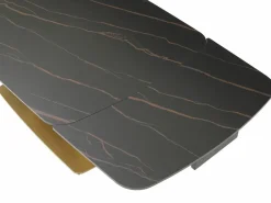 Maison Céphy Mesa extensible de comedor en cerámica y metal dorado - Efecto mármol negro - OLIFIA Negro / Dorado Best