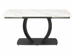Maison Céphy Mesa Extensible|Mesa De Comedor|Mesa extensible de comedor en cerámica y metal negro - Efecto mármol blanco - OLIFIA