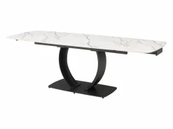 Maison Céphy Mesa Extensible|Mesa De Comedor|Mesa extensible de comedor en cerámica y metal negro - Efecto mármol blanco - OLIFIA