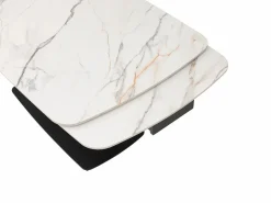 Maison Céphy Mesa Extensible|Mesa De Comedor|Mesa extensible de comedor en cerámica y metal negro - Efecto mármol blanco - OLIFIA