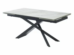 Maison Céphy Mesa extensible en cerámica, cristal templado y metal - Efecto mármol blanco y negro - LUMIEL Negro / Blanco Best