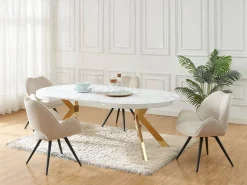Mesa extensible para 4 a 8 personas de MDF y acero - Efecto mármol blanco y Dorado - KOMONI^Vente-unique Best