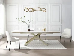 Maison Céphy Mesa extensible para 6-10 cubiertos en cerámica y vidrio templado - Efecto mármol - XERENA Blanco Clearance