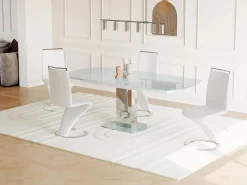 Vente-unique Mesa extensible TALICIA - Cristal templado y metal - Blanco