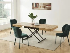 Vente-unique Mesa Extensible|Mesa De Comedor|Mesa extensible y elevable 2 en 1 de MDF y acero - Natural y negro - MORIALA