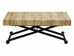 Vente-unique Mesa Extensible|Mesa De Comedor|Mesa extensible y elevable 2 en 1 de MDF y acero - Natural y negro - MORIALA