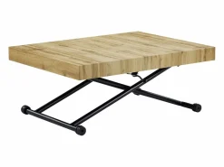 Vente-unique Mesa Extensible|Mesa De Comedor|Mesa extensible y elevable 2 en 1 de MDF y acero - Natural y negro - MORIALA