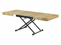 Vente-unique Mesa Extensible|Mesa De Comedor|Mesa extensible y elevable 2 en 1 de MDF y acero - Natural y negro - MORIALA